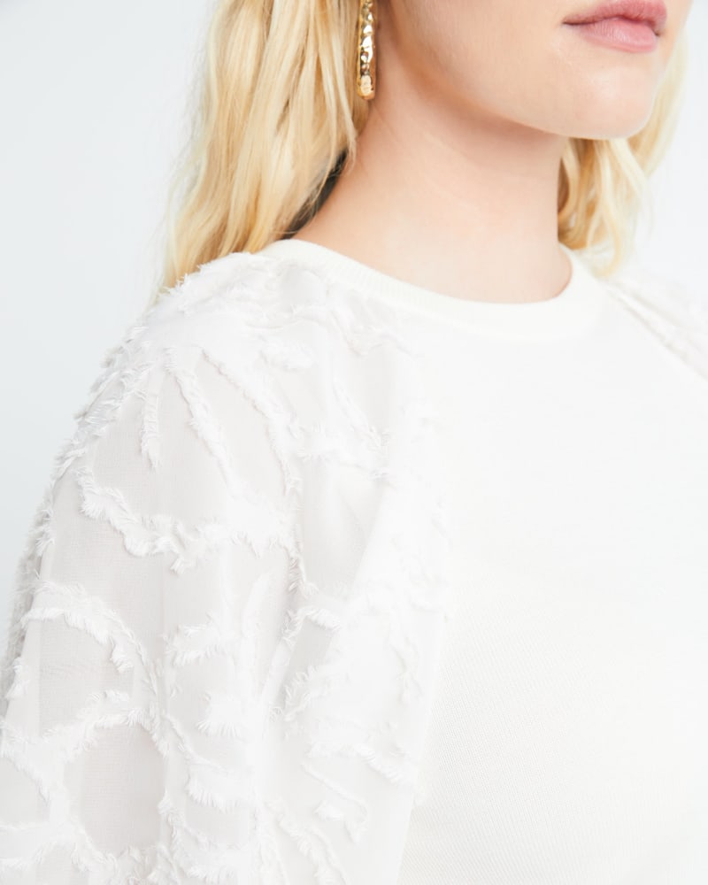 Side of a model wearing a size 1X Elona Knit in CHALK by Tanya Taylor. | dia_product_style_image_id:280274